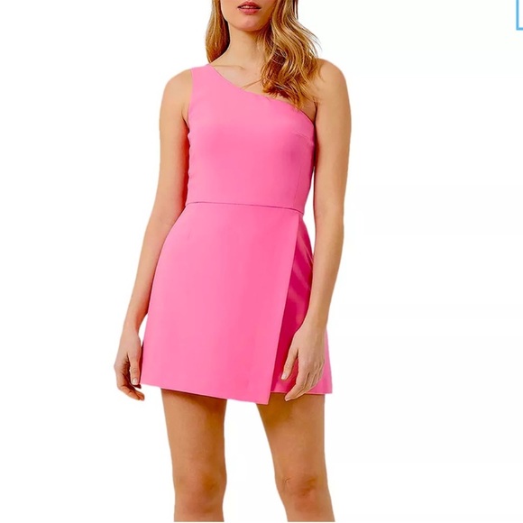 NWT FRENCH CONNECTION Whisper One Shoulder Mini Dress Morning Glory Barbie Sz 6 - Picture 1 of 14